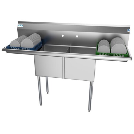 Koolmore 2 Compartment Stainless Steel NSF Commercial Kitchen Prep & Utility Sink with 2 Drainboards SB151512-15B3